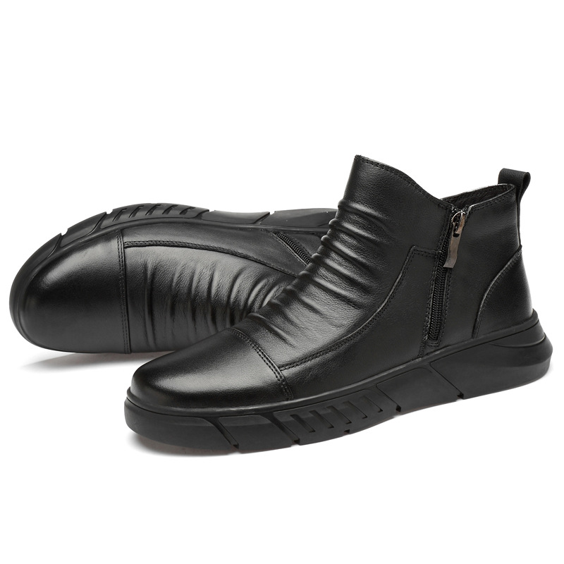 Casual top layer cowhide leather boots