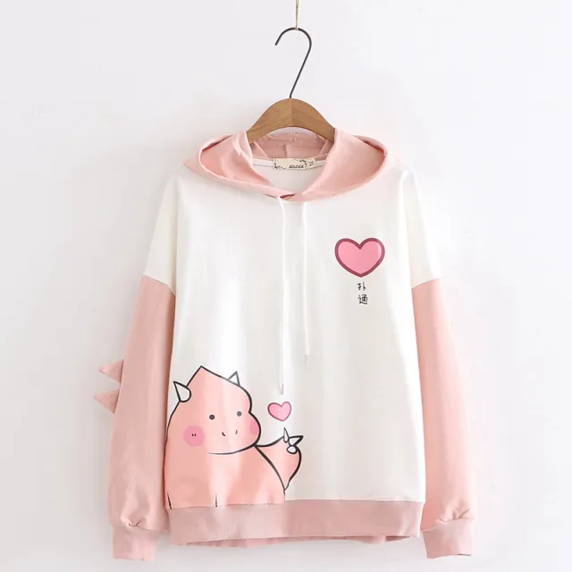 Bixin dinosaur print color block long sleeve sweater Pink - Shop at LoveMi