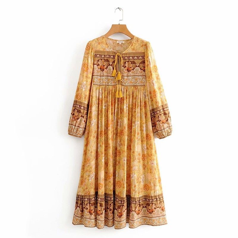 Color matching positioning printing dress long skirt