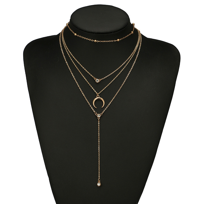 Water drop diamond moon pendant