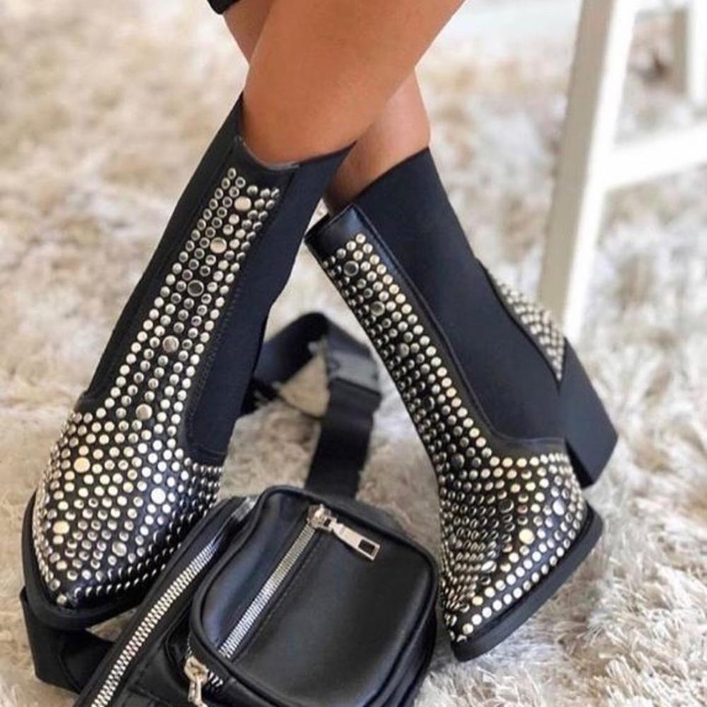 Plus size rivet elastic women's boots