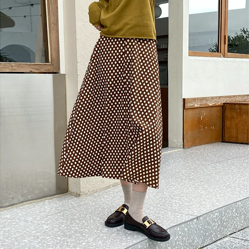 Polka dot high waist skirt - Brown