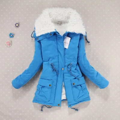 Candy colored waist strap cotton coat Lake Blue - Shop at LoveMi