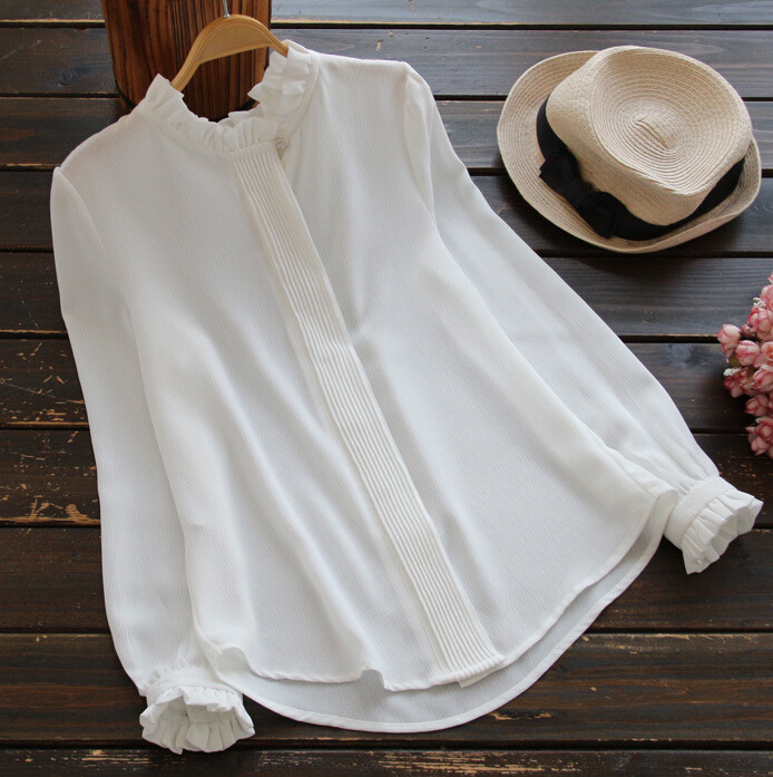 Solid color single breasted chiffon shirt