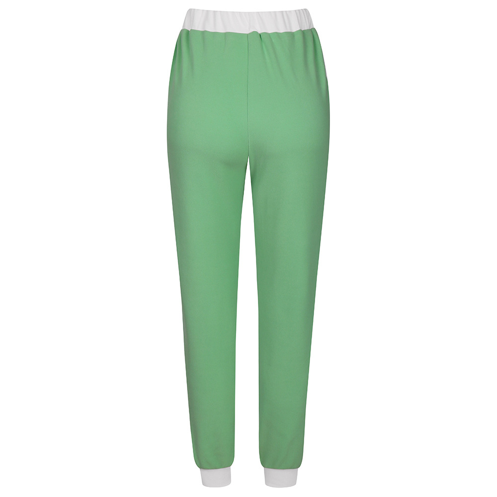 Stand-up collar zipper top contrast color stitching trousers two-piece suit