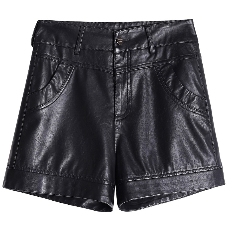 Black Wide leg Slim High waist Leather Shorts Black - Shop at LoveMi