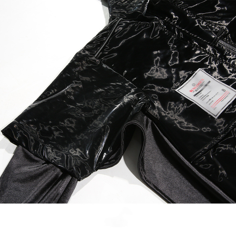 Hooded fake two-piece leather tuxedo