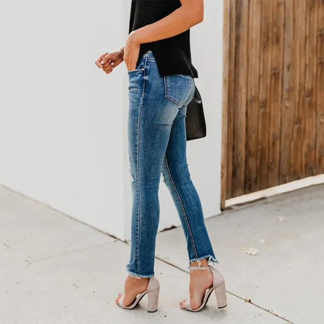Stretch jeans with holes Blue - Shop at LoveMi