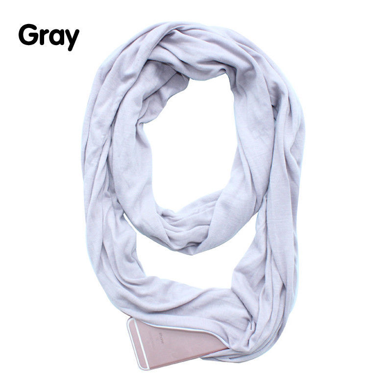Pocket Scarf Solid Color Unlimited Bib Storage Zipper Pocket