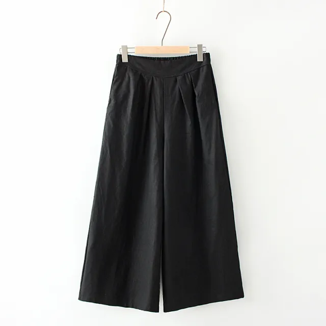 Cotton and linen wide leg cropped trousers Black - Shop at LoveMi