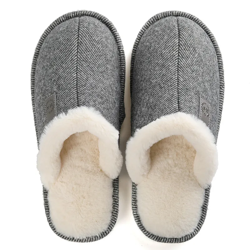 Autumn and winter plus velvet warm cotton slippers - Grey