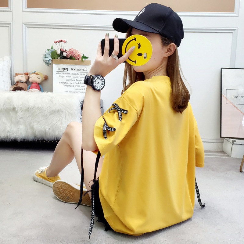 Pure Color Summer Korean Style Streamer T-shirt