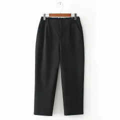 Cropped pants plus size woolen harem pants - Black - View 1