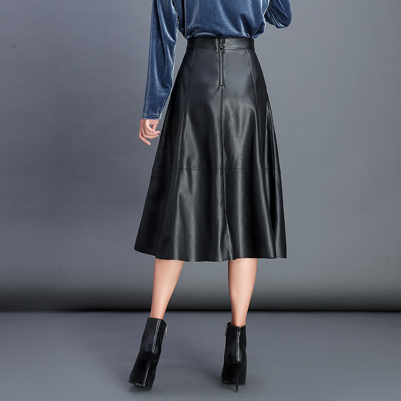 Classic Korean Women Pu Leather Skirt Skirt Pleated Skirt Loose Wild Black Thin