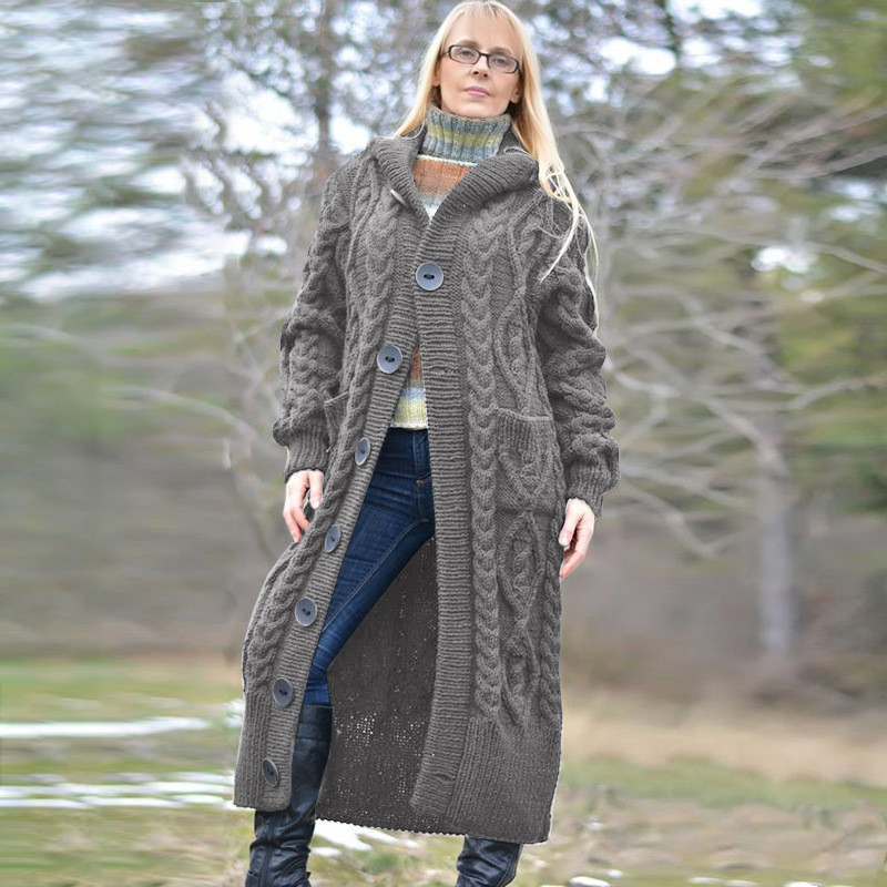 Single-breasted solid color sweater coat