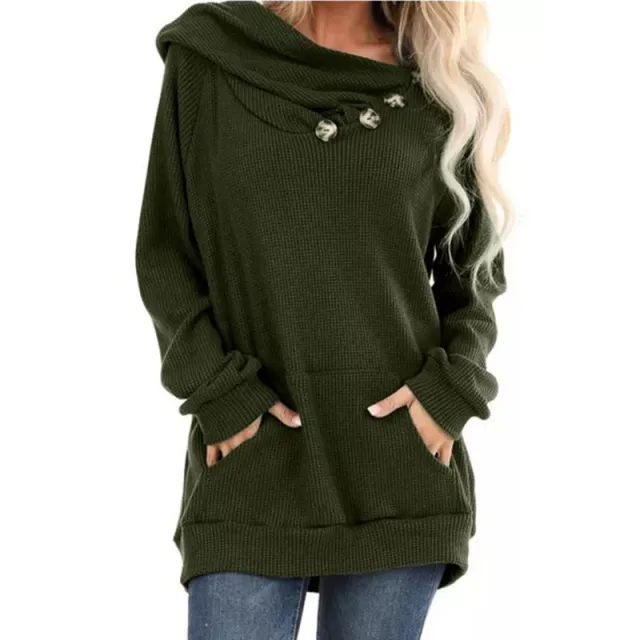 Large pocket button pleated waffle knit hood Green - Shop at LoveMi