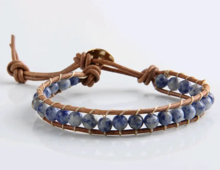 Popular White Point Blue Natural Stone Leather Woven 6mm