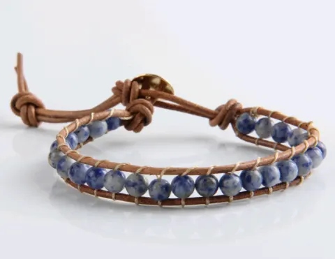Popular White Point Blue Natural Stone Leather Woven 6mm