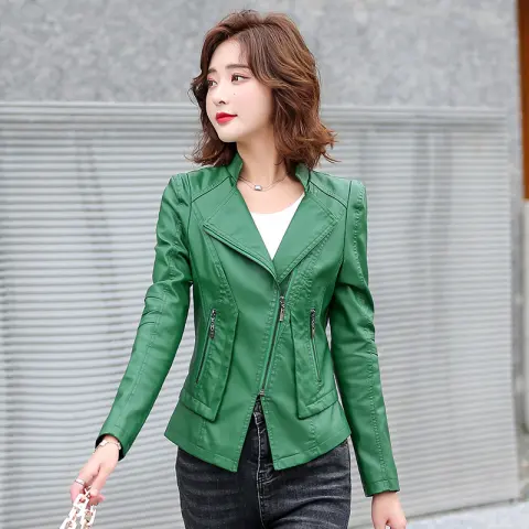 Suit Collar Fashion Biker Leather Jacket Woman