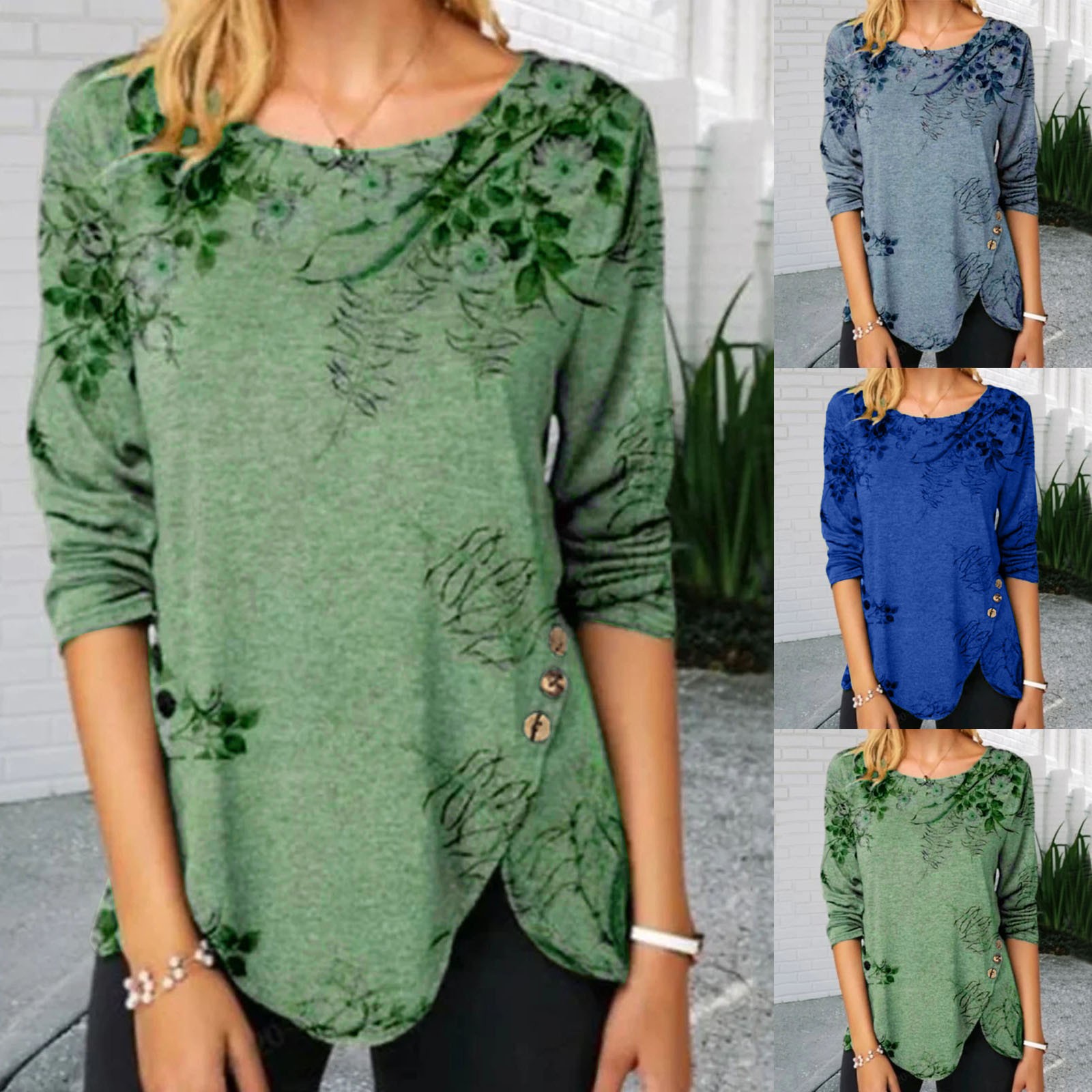 Women's Round Neck Printed Long Sleeve Bottoming Shirt