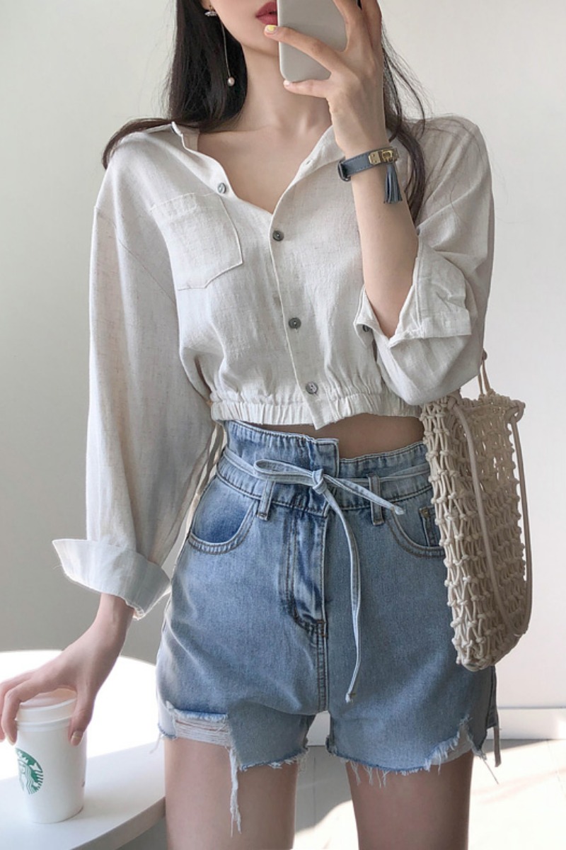 Designed shirt with drawstring waist