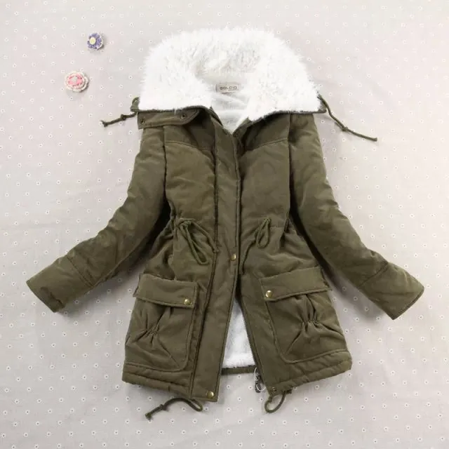 Candy-colored waist-strap cotton coat - Green