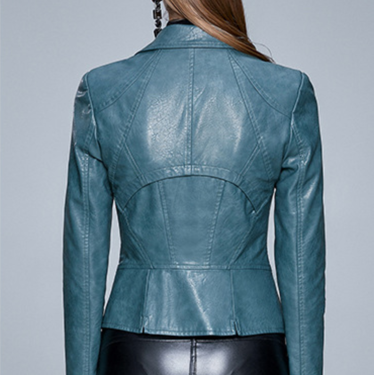 Slim-fit trendy PU ladies jacket leather jacket