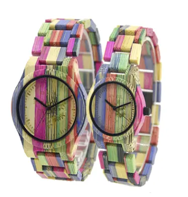 Colored Bamboo Wood Carving Couple Watch