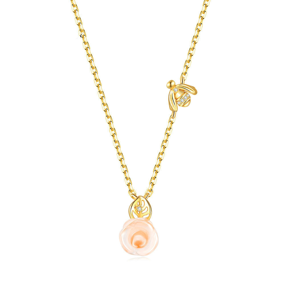 Sterling Silver Natural Pink Crystal Hand-carved Rose Jewelry