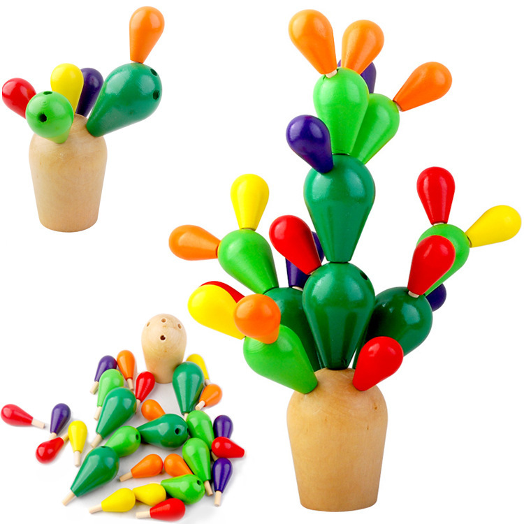 Early Education Wooden Balancing Cactus Toy Removable Building Blocks