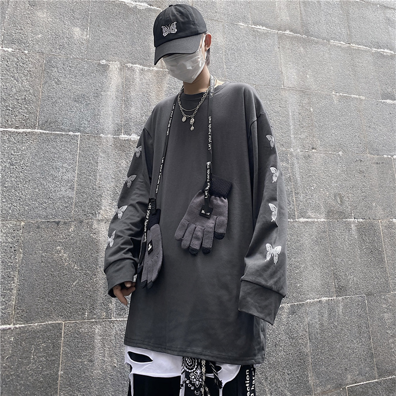 Vintage Butterfly Print Loose Long Sleeve T-shirt