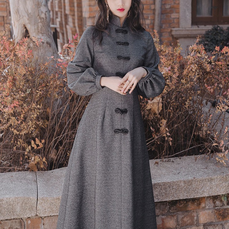 Improved Cheongsam Dress Autumn and Winter Chinese Style