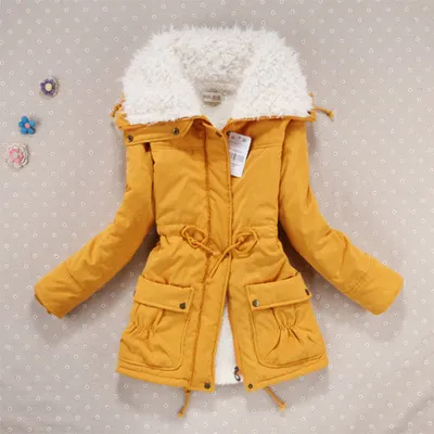 Candy-colored waist-strap cotton coat - Yellow
