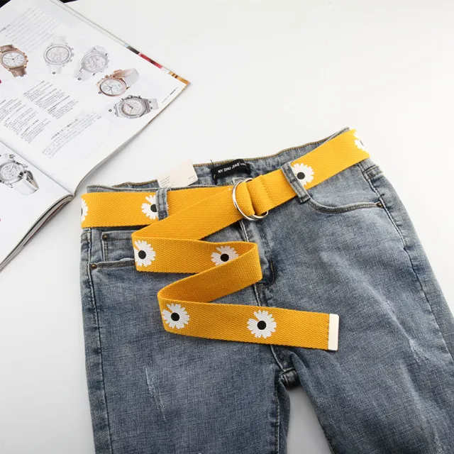 Daisy print nylon canvas belt Yellow - Shop at LoveMi