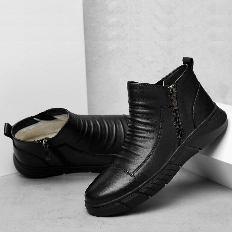 Casual top layer cowhide leather boots