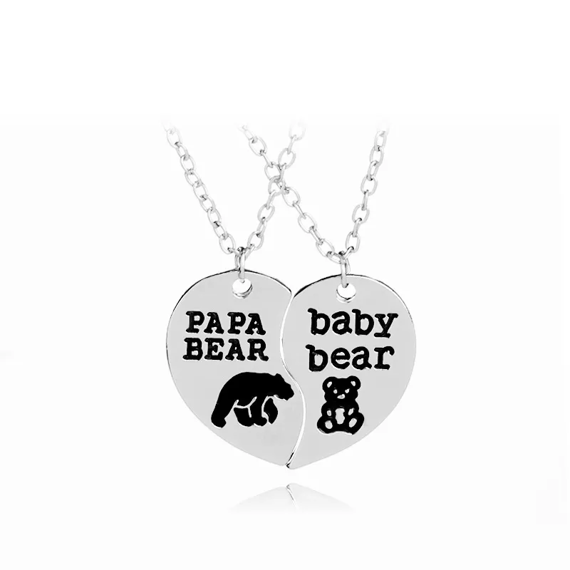 Mother's Day Gift Papa bear Baby bear Necklace - Silver