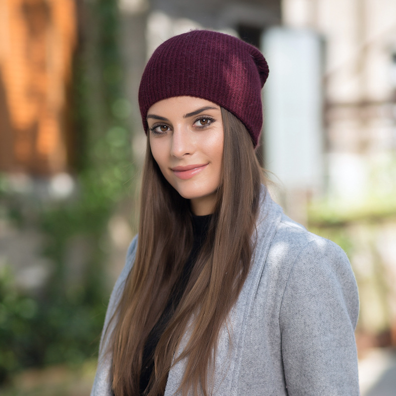 Grey Long Rrabbit Fur Pullover Knitted Hat