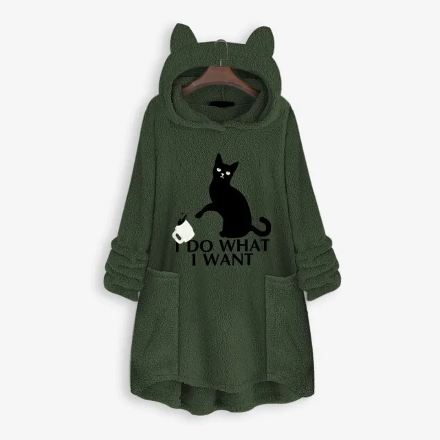 Cat hooded hoodie Army Green - Shop at LoveMi