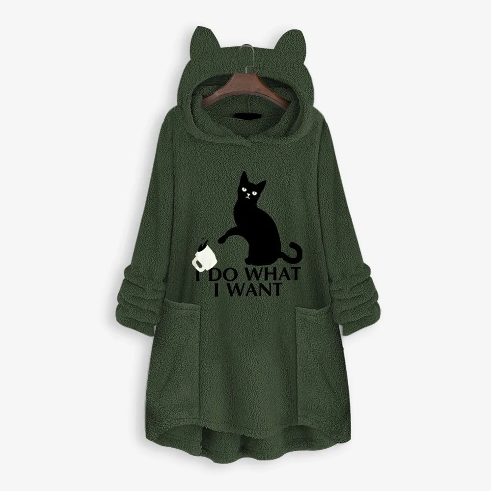 Cat hooded hoodie - Army Green