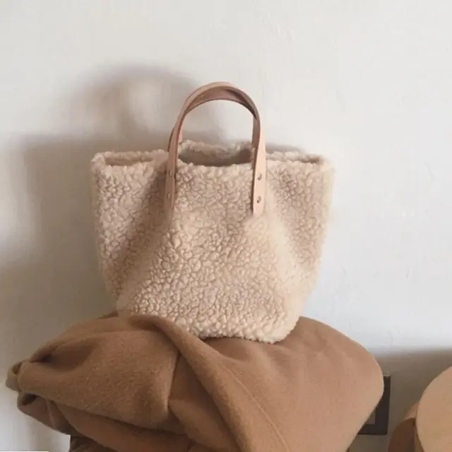 Lamb hair girl's handbag Khaki - Shop at LoveMi