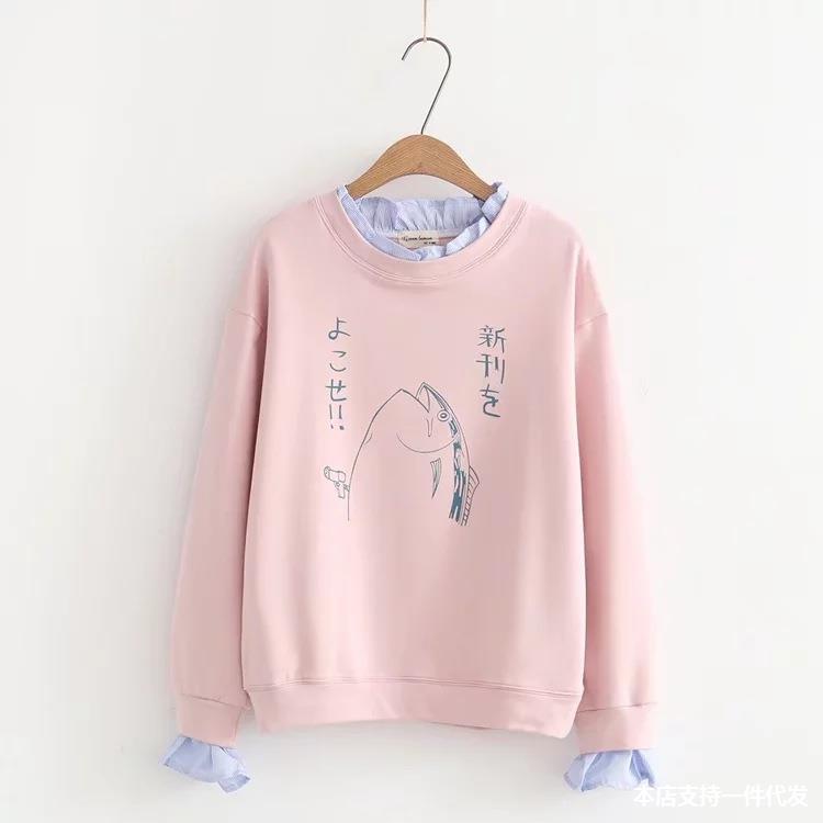 Cartoon stitching fake two-piece sweater
