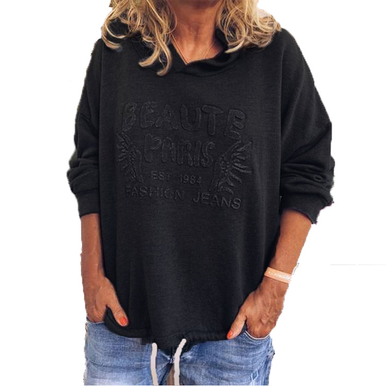 Fleece pullover hooded loose-fitting women's sweater