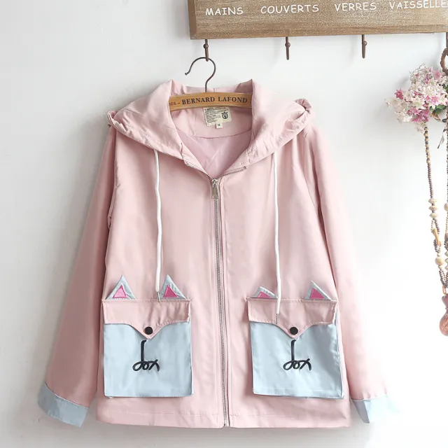 Cute unisex soft girl ear hooded cardigan Pink - Shop at LoveMi