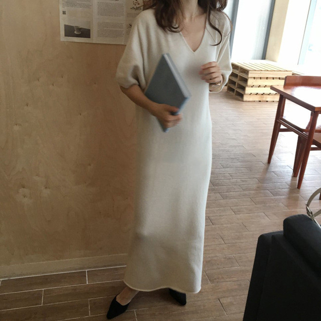 V-Neck Cashmere Knit Dress, picture 5 of 5