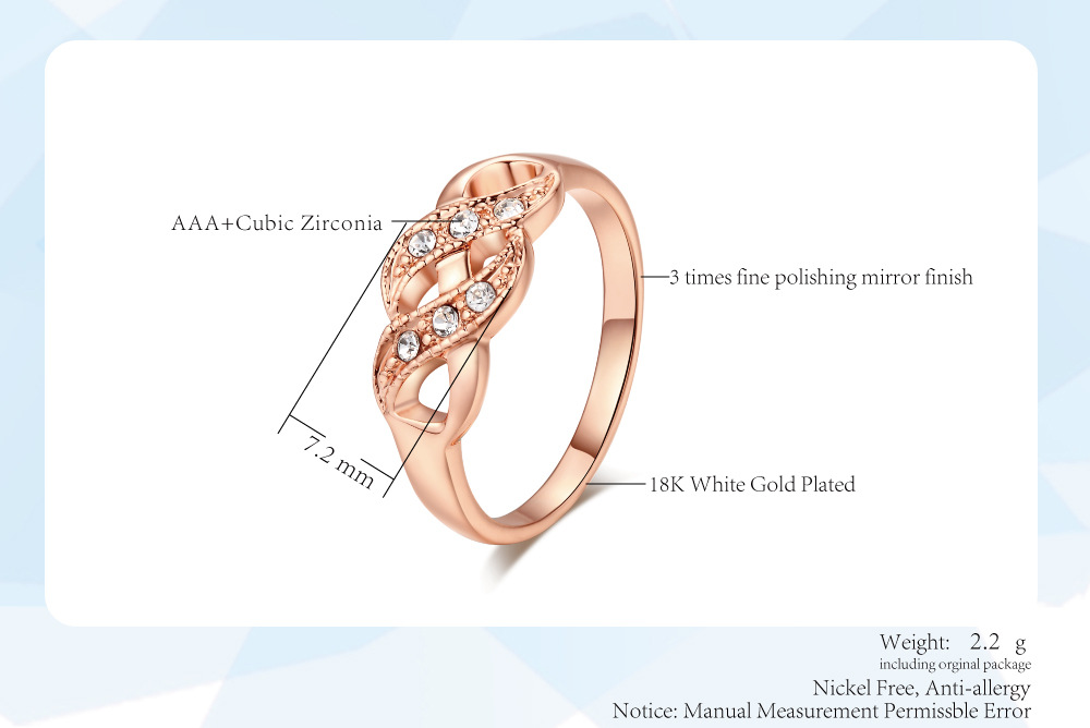 Fashion double helix shape jewelry inlaid zircon rose gold plated women's ring