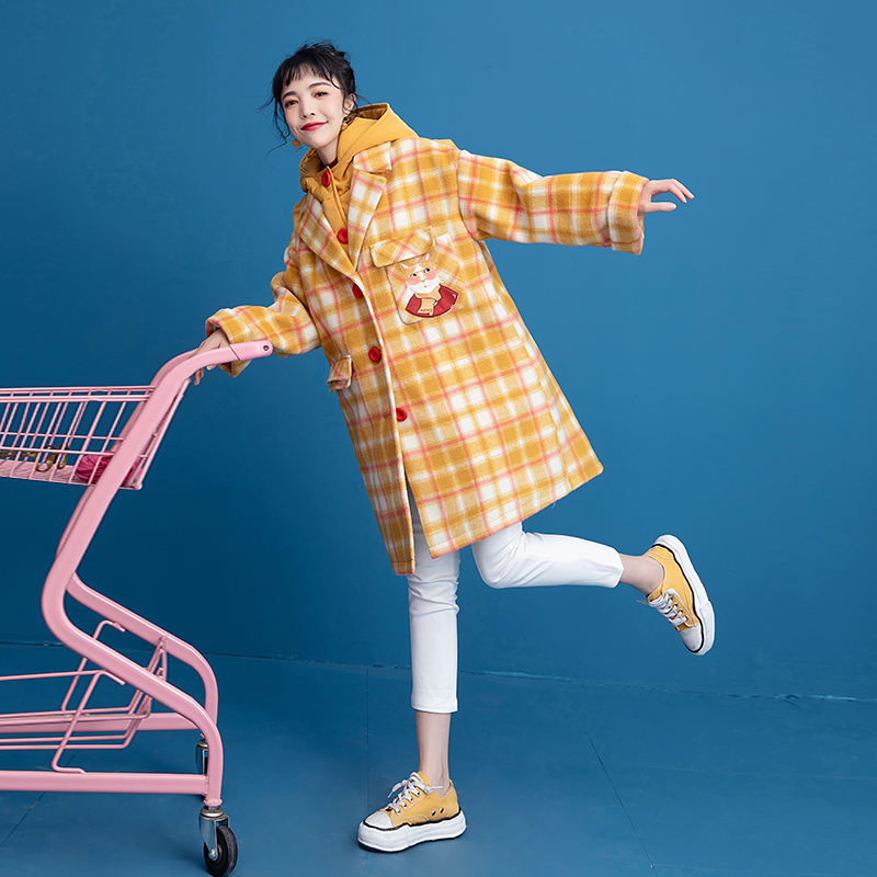 Tartan coat new fake two piece patchwork coat