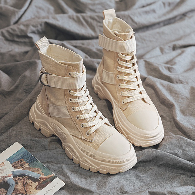 Platform boots round toe lace short Martin boots White - Shop at LoveMi