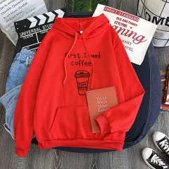 All-match Personality First I Need Coffee Hoodie - Red - View 1