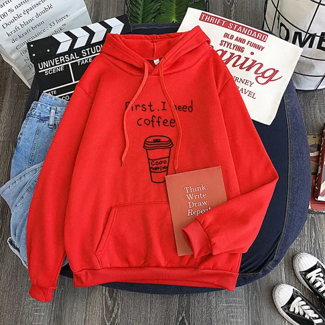 All match Personality First I Need Coffee Hoodie Red - Shop at LoveMi