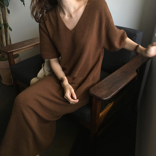 V-Neck Cashmere Knit Dress, picture 4 of 5